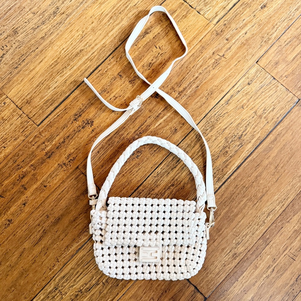 Vegan Leather Maze Crossbody Bag Ivory Woven Braided Handbag Boho Minimalist